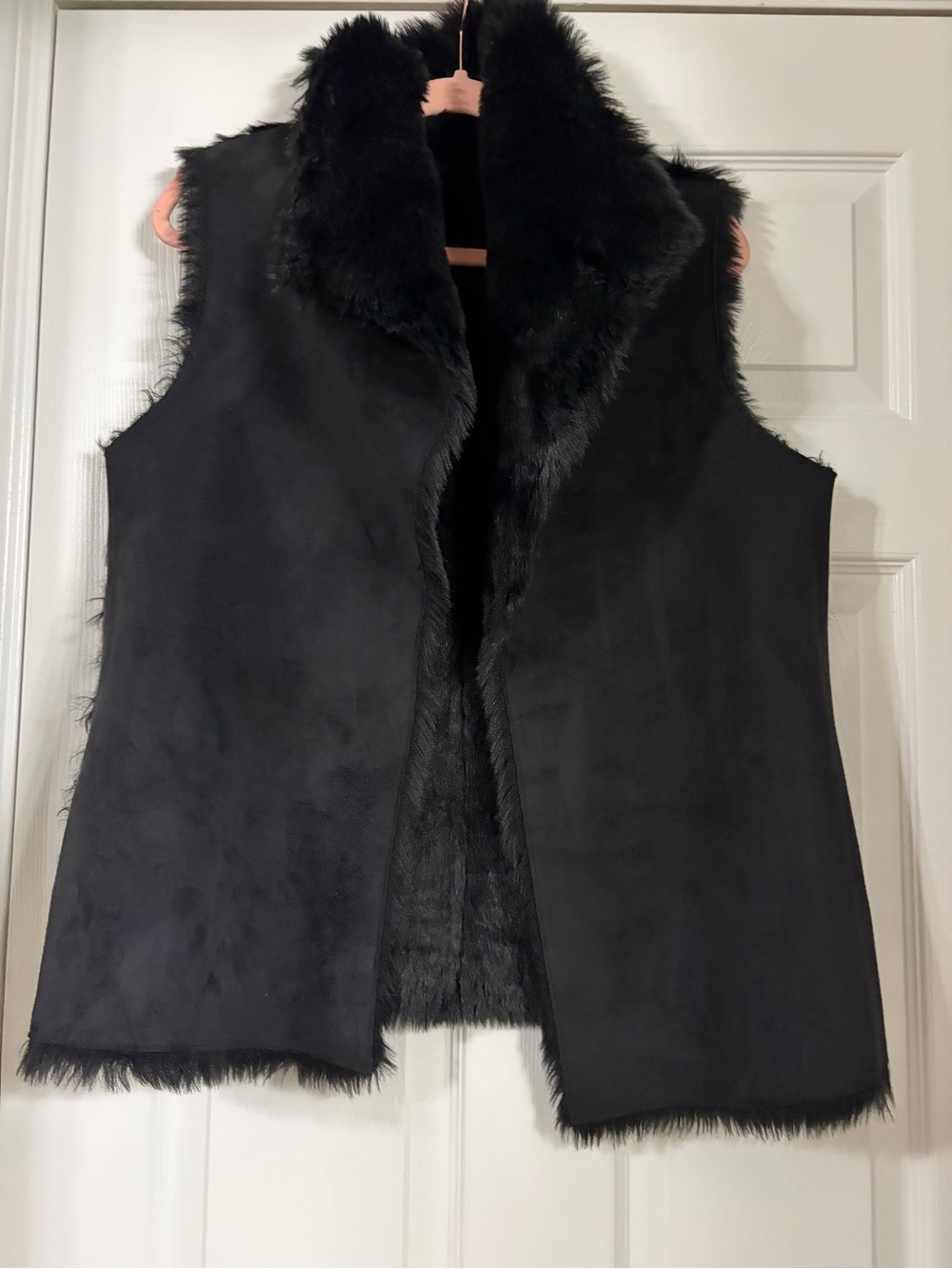 LOFT Black Faux Fur/Suede Reversible Vest